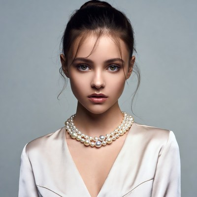 Young woman wearing pearl necklace