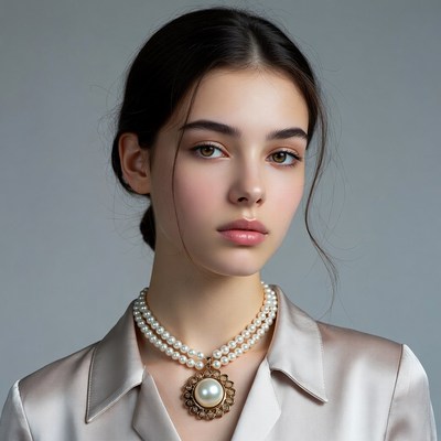 Woman with pearl necklace