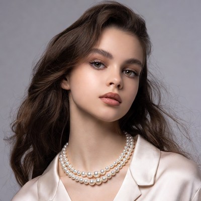 Woman wearing pearl necklace