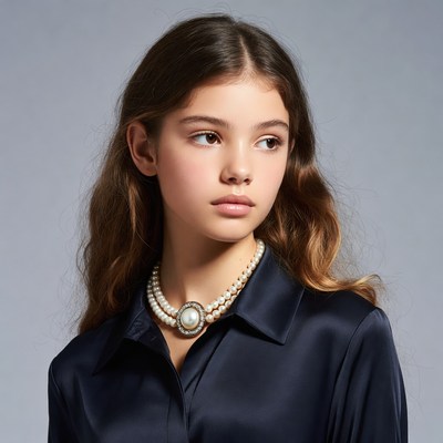 Teen girl with pearl necklace