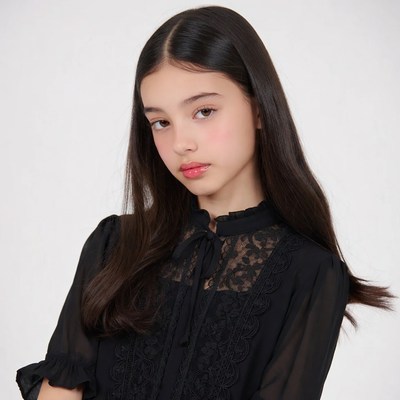 Asian girl in black lace dress