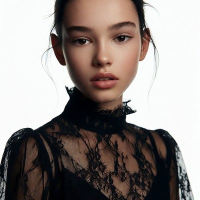 Teen girl in black lace dress