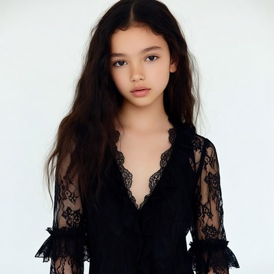 Young Asian girl in black lace dress