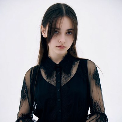 Teen girl in black lace blouse