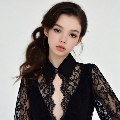 Young woman in black lace dress