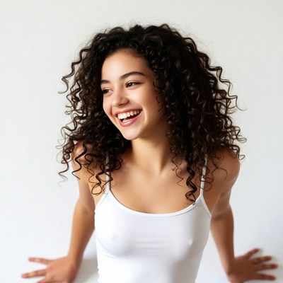 Smiling woman with curly hair