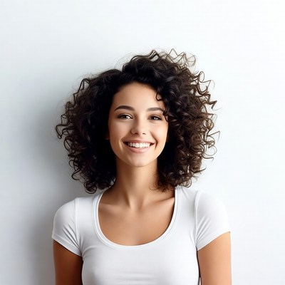 Smiling woman with curly hair