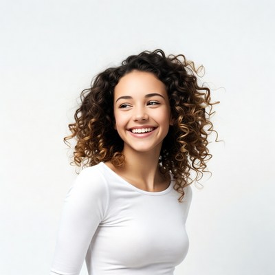 Smiling woman with curly hair