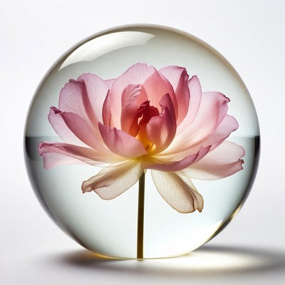 Pink Lotus Flower in Glass Sphere