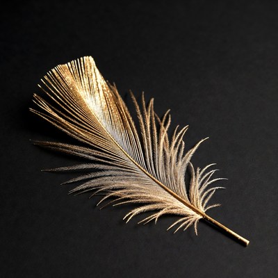 Golden feather on black background