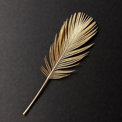 Golden Feather on Black Background