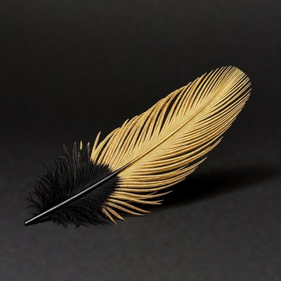 Black and Gold Feather on Black Background