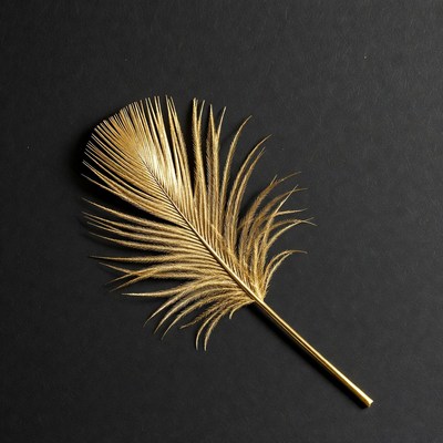 Golden feather on black background