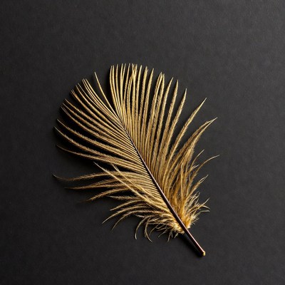 Golden feather on black background
