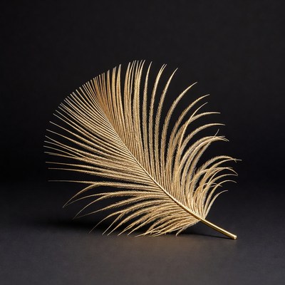 Golden feather on black background