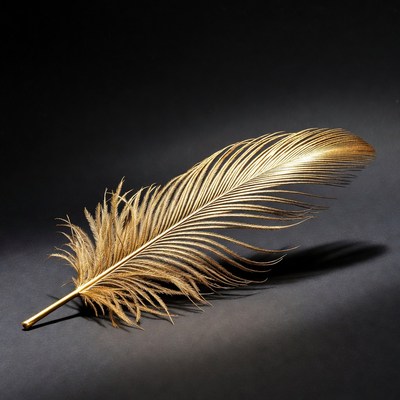 Golden feather on black background