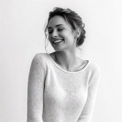 Smiling woman with updo hairstyle