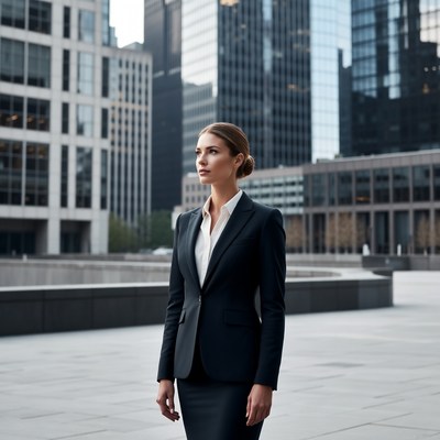 Business woman in city skyline