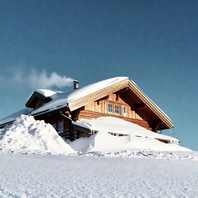 Snowy Chalet with Chimney Smoke