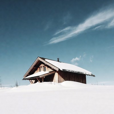Wooden Cabin in Snowy Landscape