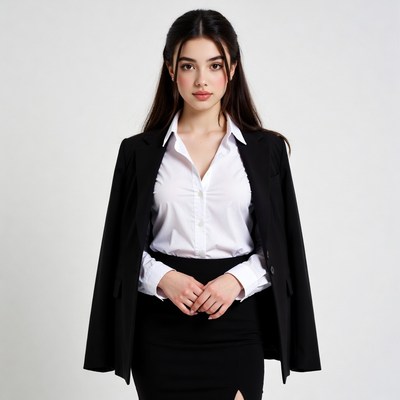 Asian woman in black blazer suit