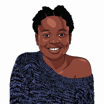 Smiling African-American woman in off-shoulder sweater