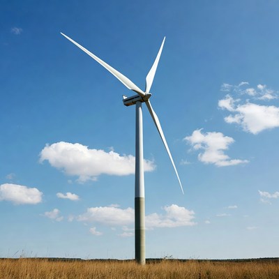 Wind turbine in grassy field