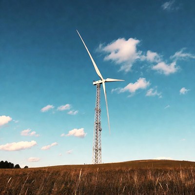 Wind turbine on grassy hill