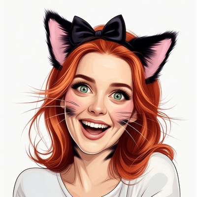 Redhead woman with cat ears