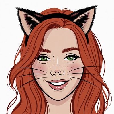 Redhead woman with cat ears