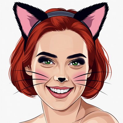 Redhead woman with cat ears