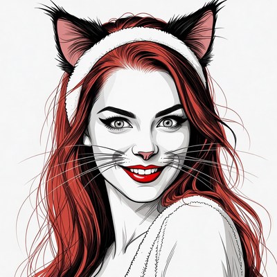 Redhead woman with cat ears