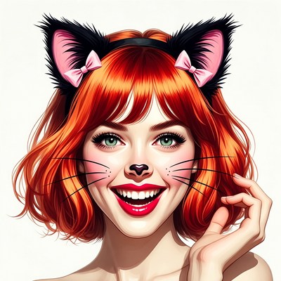 Smiling woman with cat ears headband