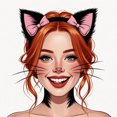Redhead woman with cat ears