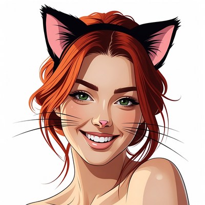 Redhead woman with cat ears