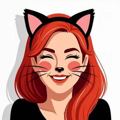 Redhead woman with cat ears