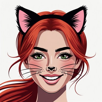 Redhead woman with cat ears