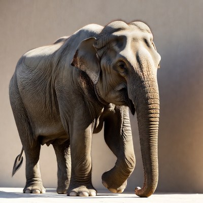 Elephant standing on beige background
