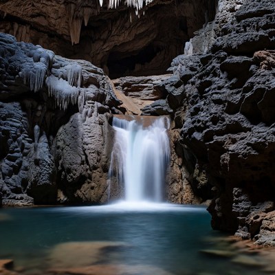 Waterfall in Ice Cave