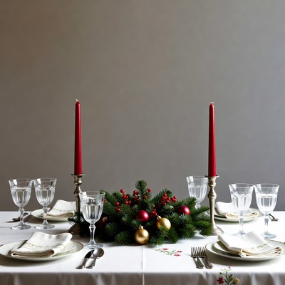 Christmas Table Centerpiece with Red Candles