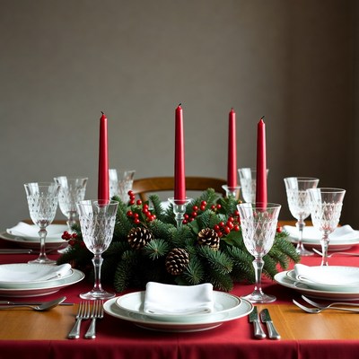 Christmas Table Centerpiece with Red Candles