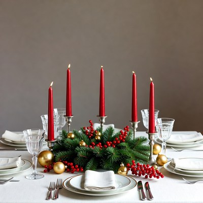 Red Candles Christmas Table Centerpiece