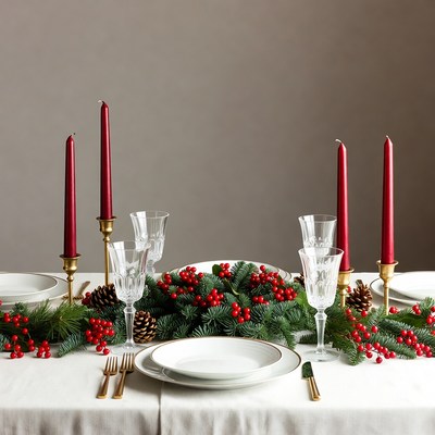 Christmas Table with Holly and Candles