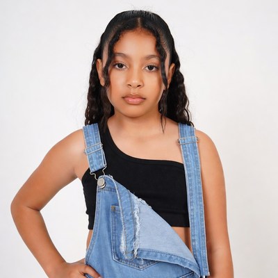Black girl in denim overalls