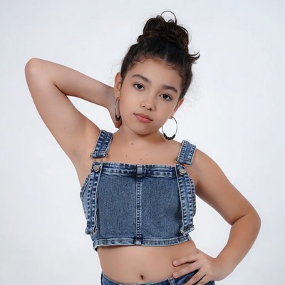 Girl in denim overall crop top