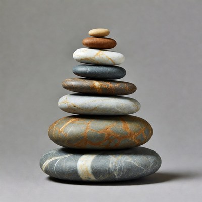 Stacked Pebbles on Gray Background