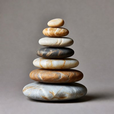 Stacked Pebbles on Gray Background