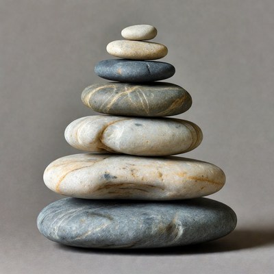 Stacked Pebbles on Gray Background