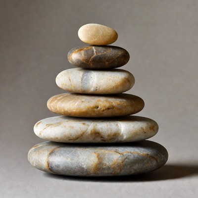 Stacked Pebbles on Gray Background