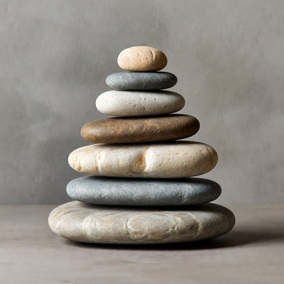 Stacked rocks on gray background